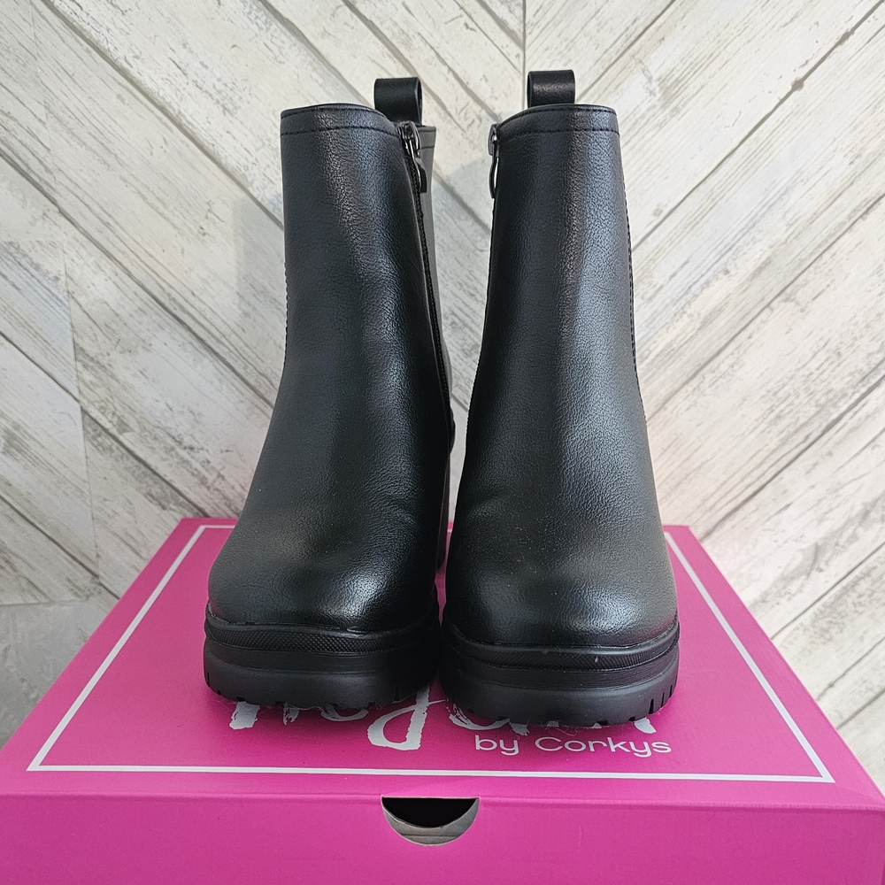 Hey Girl By Corkys Women's Black Leather Platform Ankle Boots